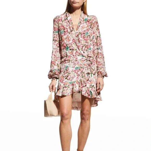 Rococo Sand Women’s Vie Crepe Pink Floral Green Long Sleeve Ruffle Mini Dress XS - Picture 13 of 13